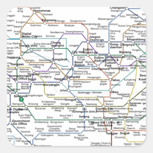 Seoel metrokaart vierkante sticker (Voorkant)