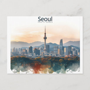 Seoel Zuid-Korea Aquarel Reis Kunst Briefkaart