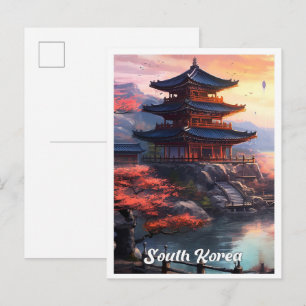 Seoel Zuid-Korea Kunst Vintage Reisillustratie Briefkaart