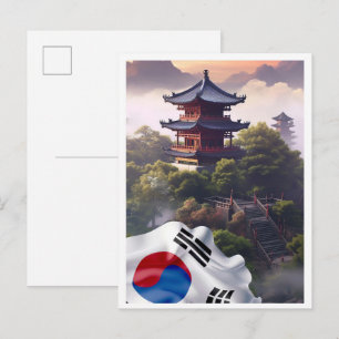 Seoel Zuid-Korea Kunst Vintage Reisillustratie Briefkaart