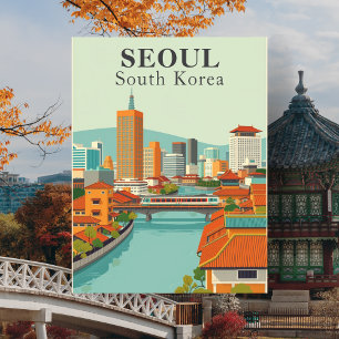 Seoel Zuid-Korea Mid-Century Retro Reizen Briefkaart