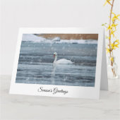 Seoson's Greetings kaart met witte zwaan in sneeuw (Gele Bloem)