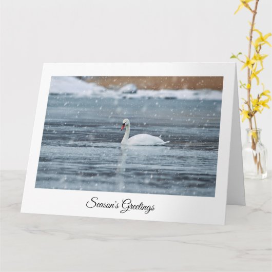 Seoson's Greetings kaart met witte zwaan in sneeuw (Gele Bloem)