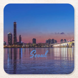 Seoul Capital of South Korea City Skyline Vierkante Kartonnen Onderzetter