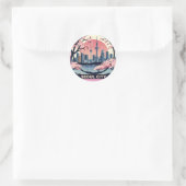 Seoul City Moderne Skyline Retro Art Zuid-Korea Ronde Sticker (Tas)