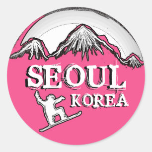 Séoul Corée thème rose stickers snowboard