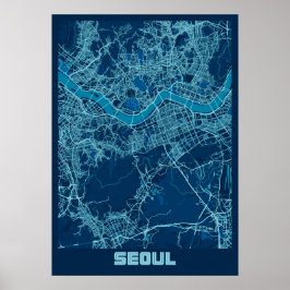 Seoul - kaart van de Zuid-Koreaanse vredesstad Poster