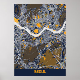 Seoul - kaart Zuid-Koreaanse blauwvintonijnstad Poster