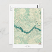 Seoul Map Blue  Waterverf Briefkaart (Voorkant / Achterkant)