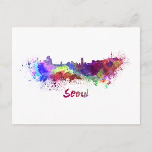 Seoul skyline in waterverf briefkaart