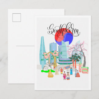 Seoul South Korea Art Vintage Travel Illustration Briefkaart