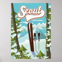 Seoul South Korea ski travel poster