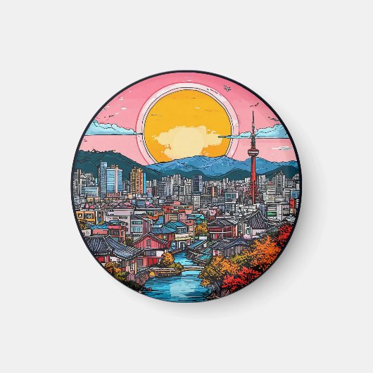 Seoul Vibrant Urban Skyline Magneet (Voorkant)