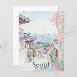 Seoul Zuid-Korea Gouache Illustratie Reizen Briefkaart
