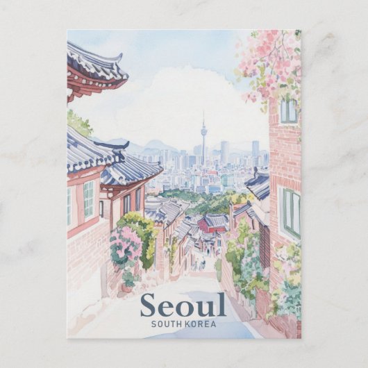Seoul Zuid-Korea Gouache Illustratie Reizen Briefkaart (Voorkant)