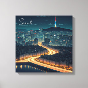 Seoul Zuid-Korea Night uitzicht Canvas Afdruk