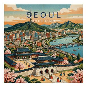 Seoul Zuid-Korea Reis Kunst Vintage Perfect Poster