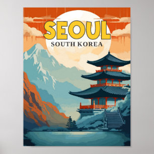 Seoul Zuid-Korea vintage reisillustratie Poster