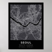 Seoul Zuid-Korea Zwart Stadsplattegrond Poster (Voorkant)