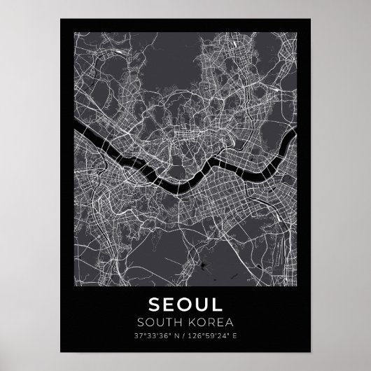Seoul Zuid-Korea Zwart Stadsplattegrond Poster (Voorkant)