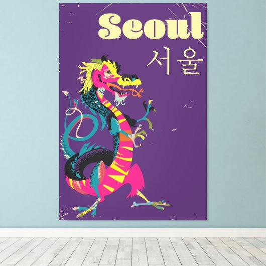 Seoul Zuid-Koreaanse reisposter Canvas Afdruk (Insitu (Houten vloer))