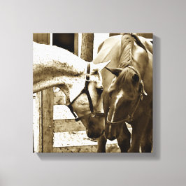 Sepia Afbeelding van twee paarden Up-Close Canvas Afdruk