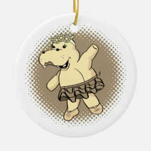 Sepia Ballerina Hippo met Tutu Keramisch Ornament
