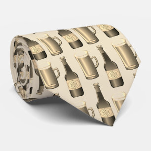 Sepia Beer Glasse en flessenpatroon Stropdas