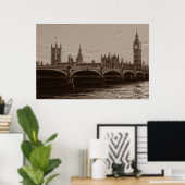 Sepia Big Ben Tower Palace van Westminster Poster (Thuiskantoor)