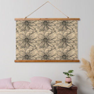 Sepia Bloem Tapijt Hangend Wandkleed