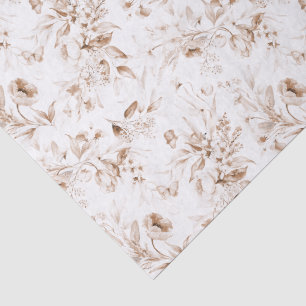 Sepia bloemen op witte Boho baby shower Tissuepapier