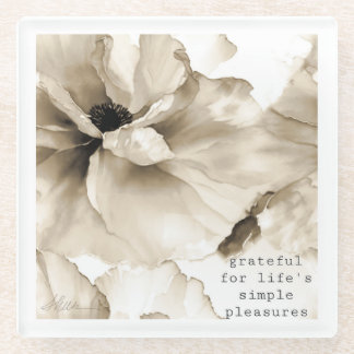 Sepia bloemendankbare quote glazen onderzetter