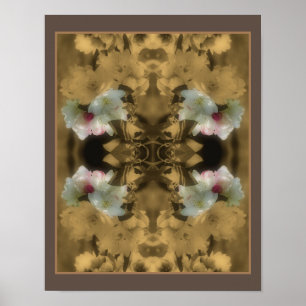 Sepia Bloesems Gedeeltelijke Kleur Abstract Poster