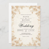 Sepia Blossom Romantic Wedding Kaart (Voorkant / Achterkant)