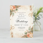 Sepia Blush Floral Romance Wedding Kaart (Staand voorkant)