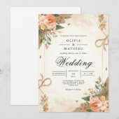 Sepia Blush Floral Romance Wedding Kaart (Voorkant / Achterkant)