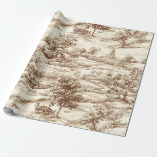 Sepia Boerderij Pompoen Toile Oogst Patroon Cadeaupapier