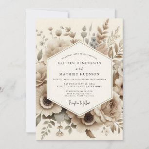 Sepia Botanische Romantische Bruiloft Kaart