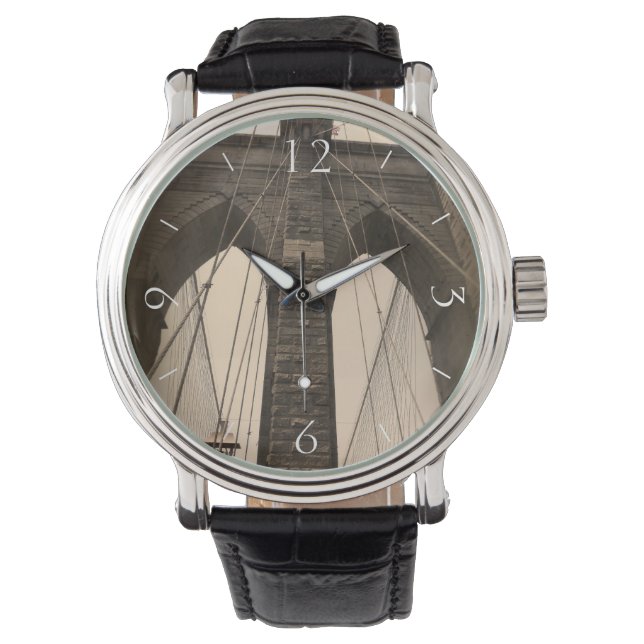  Sepia Brooklyn Bridge Horloge (Voorkant)