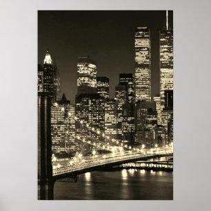 Sepia Brooklyn Bridge New York avond Poster