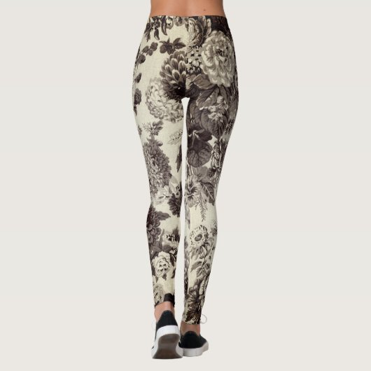 Sepia Brown Cream Botanical Floral Toile No.2 Leggings (Achterkant)