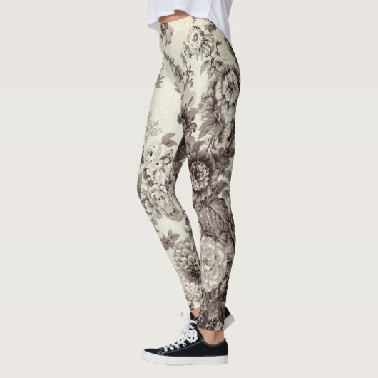 Sepia Brown Cream Botanical Floral Toile No.2 Leggings (Links)