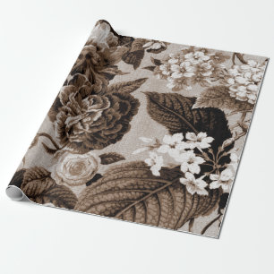 Sepia Brown Floral Toile Fabric No.1 Cadeaupapier