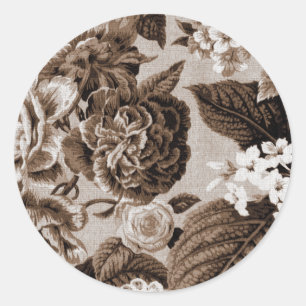 Sepia Brown Floral Toile No.1 Ronde Sticker