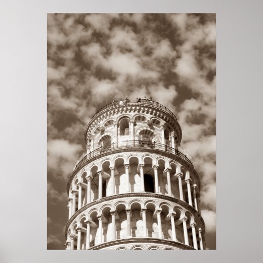 Sepia Brown Leaning Tower of Pisa Italië Poster (Voorkant)