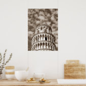 Sepia Brown Leaning Tower of Pisa Italië Poster (Keuken)