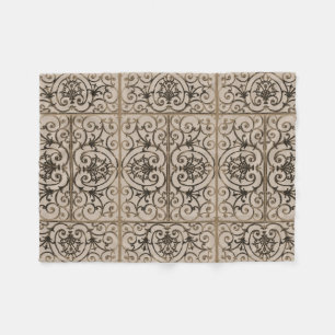 Sepia brown scrollwork patroon fleece deken