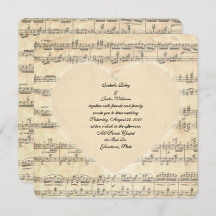 sepia bruiloft hart muziek kaart