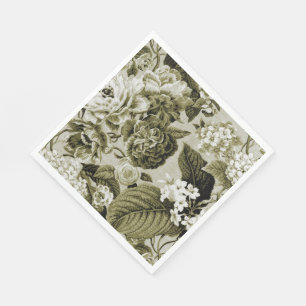 Sepia Bruin Bloemen Toile Stof No.1 Servet