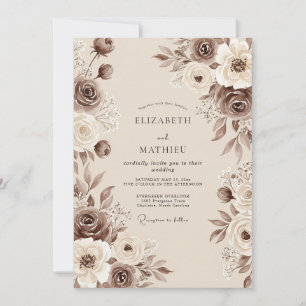 Sepia Bruine Vintage Boho Bruiloft Kaart